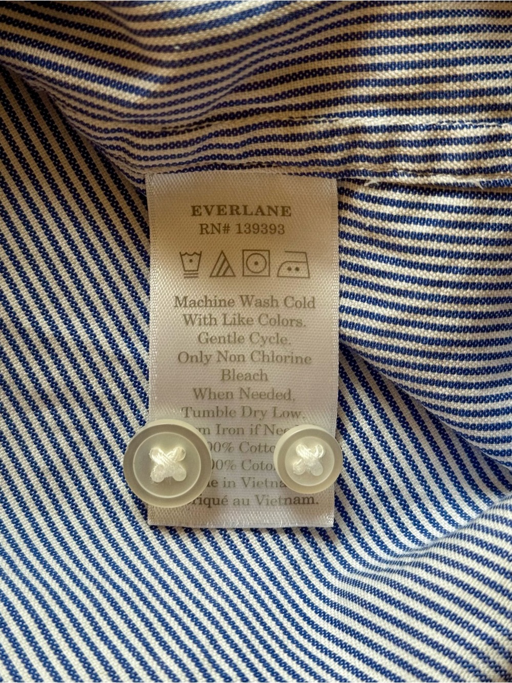 Everlane 100% Cotton Classic Oxford Button Down Top, Blue & White Pinstripe – XS - Picture 7 of 7